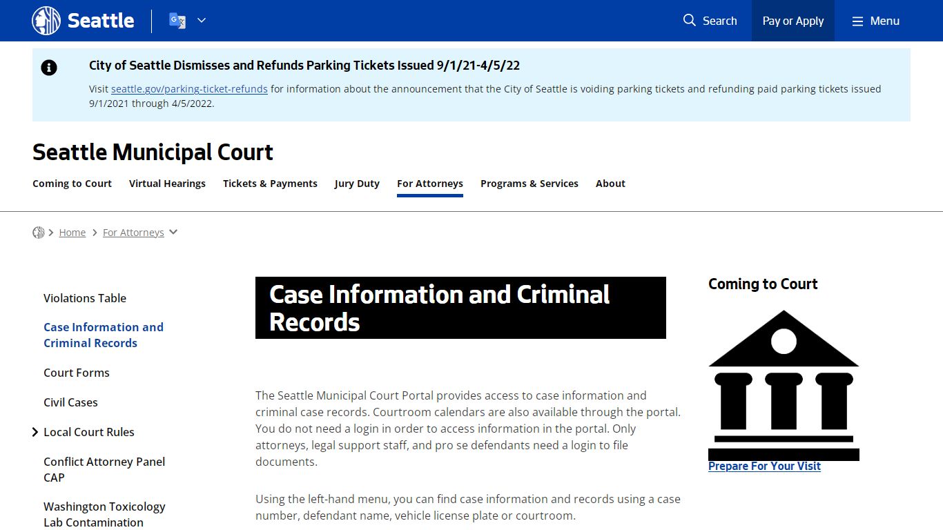 Case Information and Criminal Records - Courts | seattle.gov